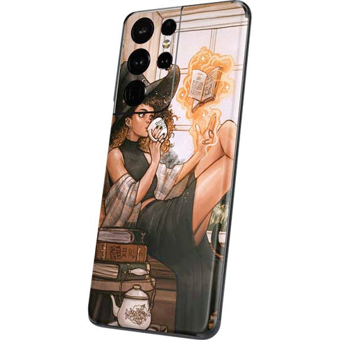 Cozy Autumn Library Witch with Cat and Coffee by Ivy Dolamore Galaxy S21 Ultra 5G Skin